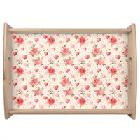 Valentine's Pink Watercolor Roses and Hearts  Serving Tray
