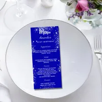 Birthday Menu royal blue silver sparkles