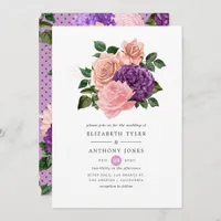 Peach Pink and Lavender Purple Floral Wedding Invitation