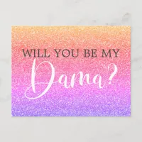 Rainbow Glitter Quinceanera Dama Proposal Invitation Postcard
