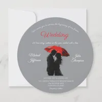  Romantic Parisian Red Umbrella  Love Silhouette Invitation