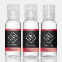 Elegant Black Marble & Rosé Red Foil Monogram Hand Sanitizer