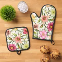 Daylilies Floral Botanical Art Design Oven Mitt & Pot Holder Set