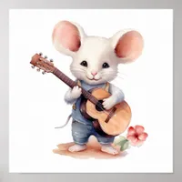 Nursery Art Poster Mouse Playing Guitar, Left-hand