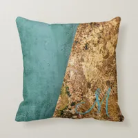 Abstract Teal and Gold Monogram Throw Pillow