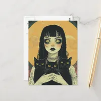 Goth Girl With Three Black Cats Postcard