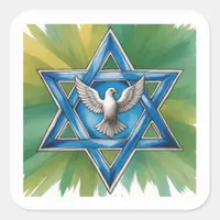 Star of David and Peace Dove Watercolor Square Sticker