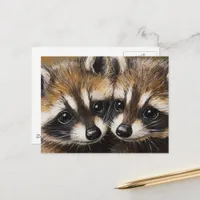 Adorable Baby Raccoons Painting Postcard
