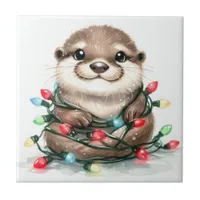 Christmas Otter Ceramic Tile