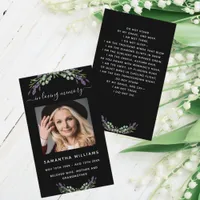 Black lavender florals photo funeral prayer card