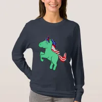 Unicorn Mint Green Patriotic USA Flag Mane Cartoon T-Shirt