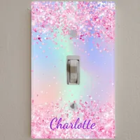 Blush pink purple holographic name light switch cover