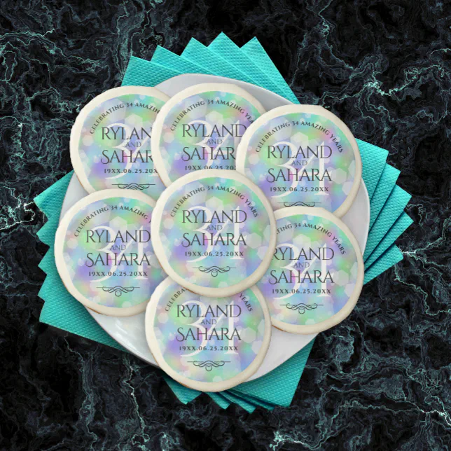 Elegant 34th Opal Wedding Anniversary Celebration Sugar Cookie