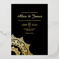 Mandala Corner Elegant Black Gold Foil Wedding Invitation