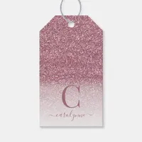 Chic Blush Pink | Rose Gold Glitter Monogram Gift Tags