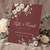 Elegant Burgundy White Peony Wedding Gifts Cards Pedestal Sign