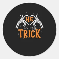 He Is My Trick Heart Skeleton Hand Couple Happy Ha Classic Round Sticker