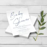 Budget Blue Handwritten Script Baby Shower FLYER