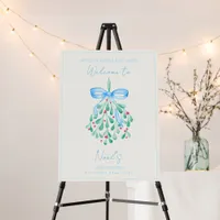 Blue Mistletoe Baby Shower Welcome Sign