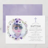 Dusty Violet Floral Baptism Invitation