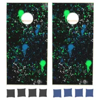 Blue, Black and Lime Green Paint Splatter Cornhole Set