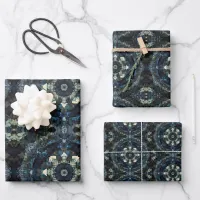 Mandela Blue Black Floral Illustration Wrapping Paper Sheets