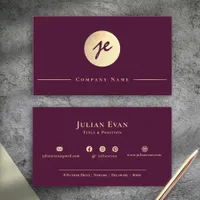Elegant Vintage Burgundy Wine Gold Script Monogram Business Card