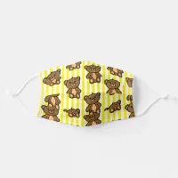 Brown Teddy Bear and Yellow Stripes Adult Cloth Face Mask