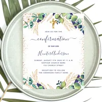 Confirmation eucalyptus greenery blue invitation flyer