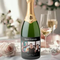 Custom photo best friends men guys black sparkling wine label