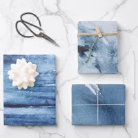 Navy Blue And White Watercolour Painterly Abstract Wrapping Paper Sheets