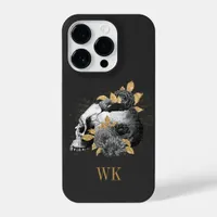 Vintage Gothic Black and Gold Floral Skull iPhone 14 Pro Case