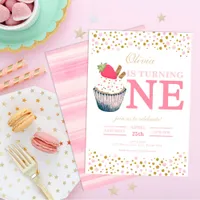 Strawberry Cupcake 1st Birthday Invitation – Sweet