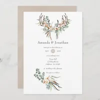 Watercolor Boho Cotton and Eucalyptus Boho Wedding Invitation
