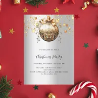 Silver gold bauble stars vintage Christmas Party Invitation