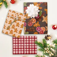 Gingerbread Citrus Spice Gingham Rustic Christmas Wrapping Paper Sheets