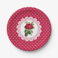 Personalized Burgundy Vintage Rose Paper Plates
