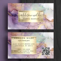 Purple And Gold Watercolor Marble Business Card