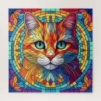 Jigsaw Puzzle Mosaic Stained Glass Cat 