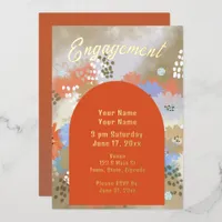 Modern Floral Engagement Foil Invitation