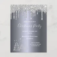 Christmas party silver glitter trees invitation postcard