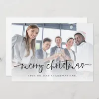 Company Logo Add Photo Merry Christmas Script Flat Holiday Card