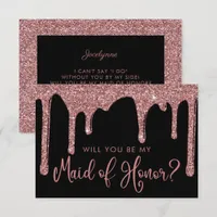 Black Rose Gold Glitter Drips Maid of Honor Invitation