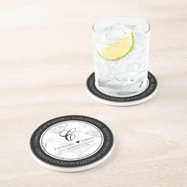 Elegant 60th 75th Diamond Wedding Anniversary Coaster