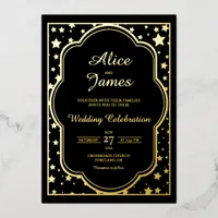 Star Frame Modern Elegant Black Gold Foil Wedding Invitation