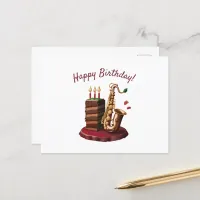 Saxaphone Chocolate Birthday Cake Postcard