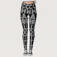 Name Letter Black White Multi Line Font Pattern Leggings