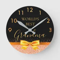 Grandmother World's best grandma black gold bow Round Clock