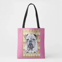 English Bulldog with Retro Font Tote Bag