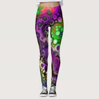 Purple, Lime Green and Black Marble Fluid Art   Leggings